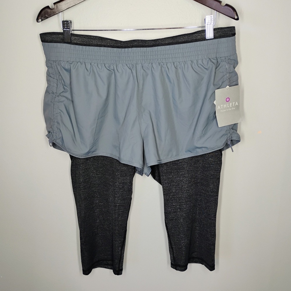 NWT Athleta Go Getter Shorts Womens XL Gray 2 In 1 Capri Leggings Stretch